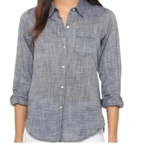 Nili Lotan Blue Gray Chambray Button Down Shirt, Size L - Picture 2 of 9